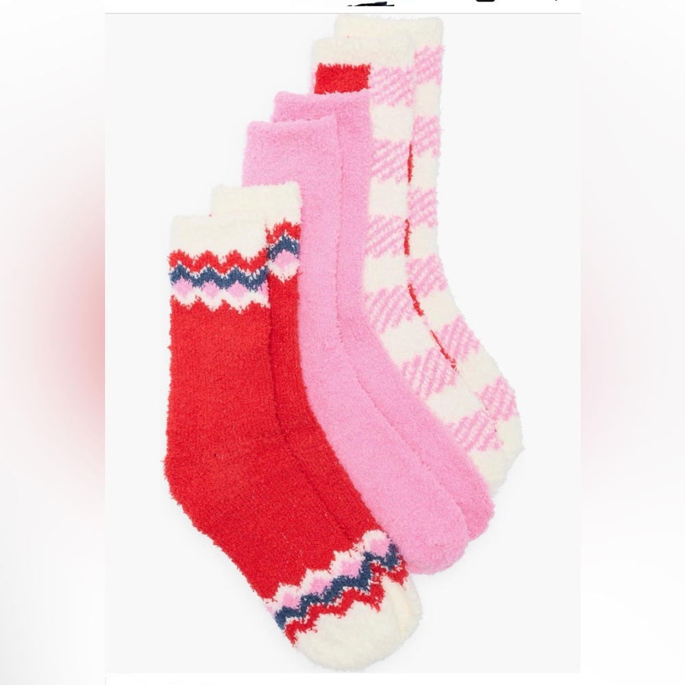 NWT Women's Butter Cozy Socks Set - Red, Pink, and Cream